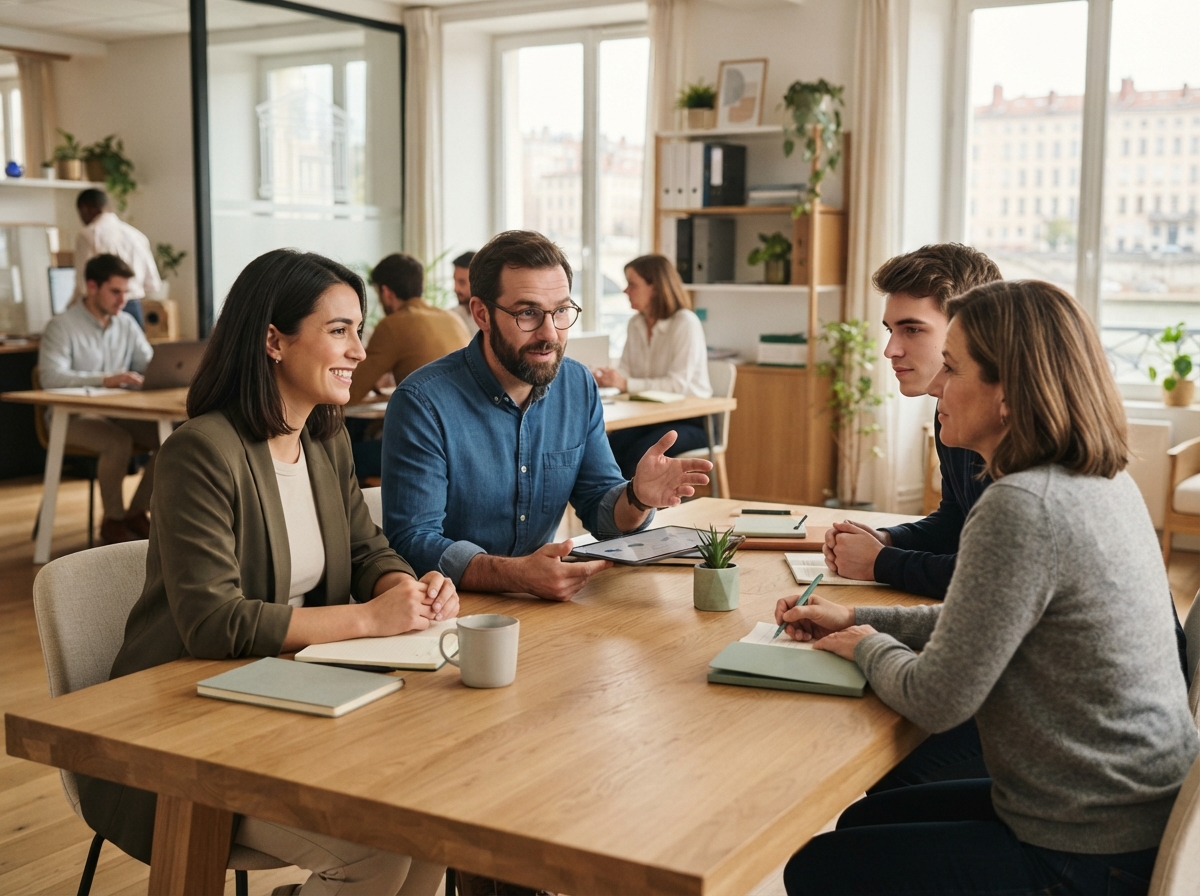 Stvulkadro - conseiller expliquant le fonctionnement de l'analyse de données à une famille