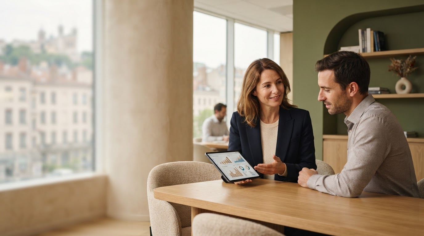 Stvulkadro - famille consultant sereinement son tableau de bord d'investissement piloté par intelligence artificielle